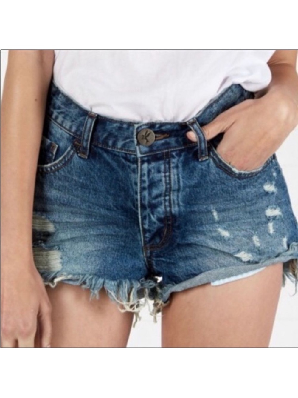 One Teaspoon Made for Free People High Waist Bonita Jean Shorts Blue Size 26